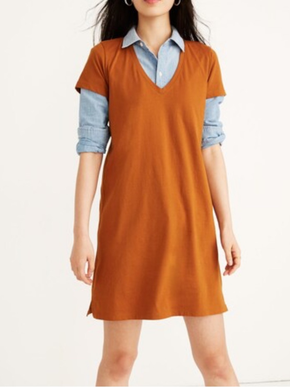 Madewell NWT Burnt Orange Northside Vintage V-Neck T-Shirt Dress Size Small